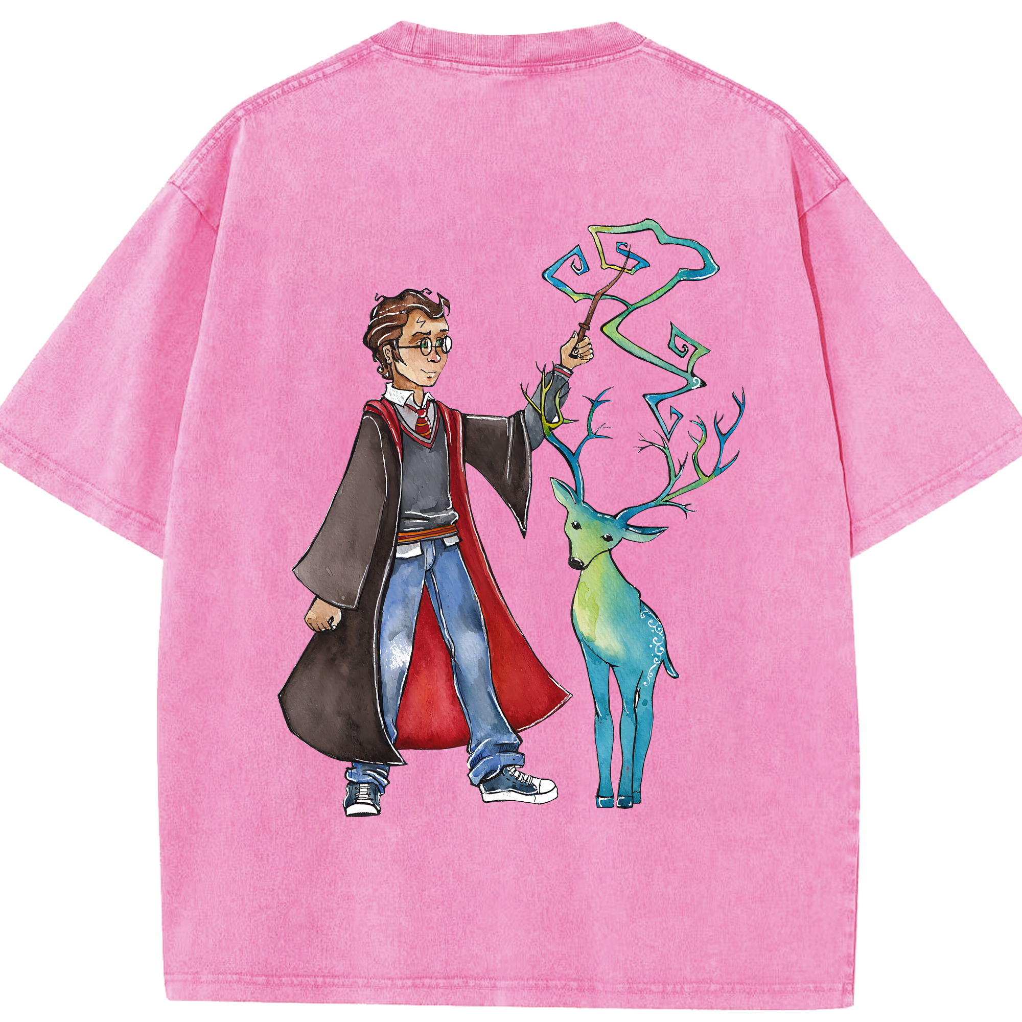 （画像用） Harry Potter ハリー・ポッターシリーズ 綿100% ヴィンテージ風 半袖Tシャツ（背面プリント）